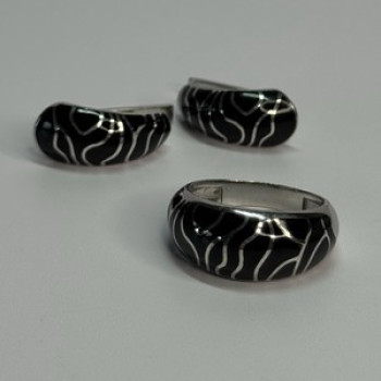925 Sterling Silver Enamel Ring & Earrings Set Size 9