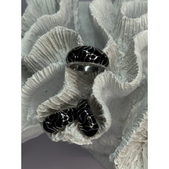 925 Sterling Silver Enamel Ring & Earrings Set Size 9