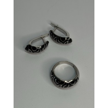 925 Sterling Silver Enamel Ring & Earrings Set Size 9