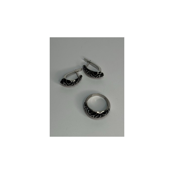 925 Sterling Silver Enamel Ring & Earrings Set Size 9