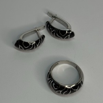925 Sterling Silver Enamel Ring & Earrings Set Size 9