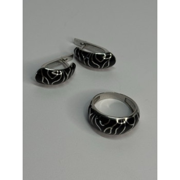 925 Sterling Silver Enamel Ring & Earrings Set Size 9