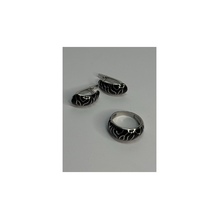 925 Sterling Silver Enamel Ring & Earrings Set Size 9