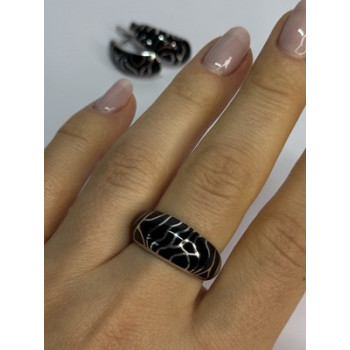 925 Sterling Silver Enamel Ring & Earrings Set Size 9