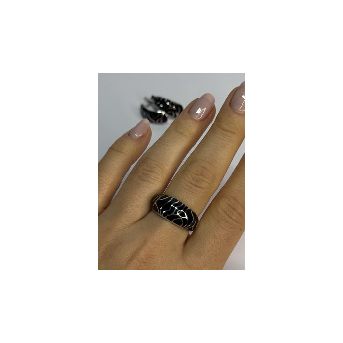 925 Sterling Silver Enamel Ring & Earrings Set Size 9