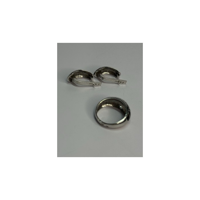 925 Sterling Silver Enamel Ring & Earrings Set Size 9