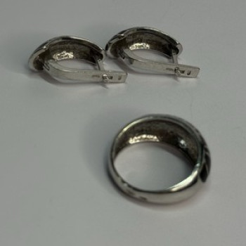 925 Sterling Silver Enamel Ring & Earrings Set Size 9