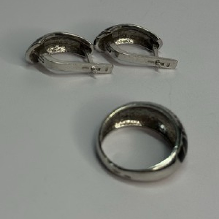 925 Sterling Silver Enamel Ring & Earrings Set Size 9