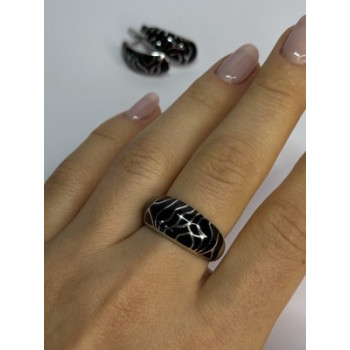 925 Sterling Silver Enamel Ring & Earrings Set Size 9