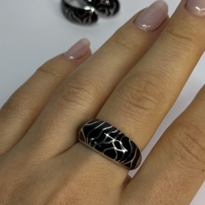 925 Sterling Silver Enamel Ring & Earrings Set Size 9