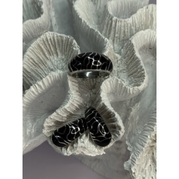 925 Sterling Silver Enamel Ring & Earrings Set Size 9