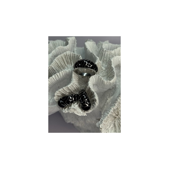 925 Sterling Silver Enamel Ring & Earrings Set Size 9