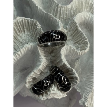 925 Sterling Silver Enamel Ring & Earrings Set Size 9