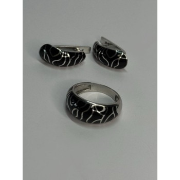 925 Sterling Silver Enamel Ring & Earrings Set Size 9