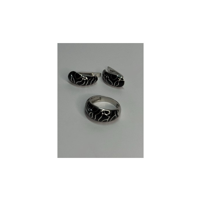 925 Sterling Silver Enamel Ring & Earrings Set Size 9