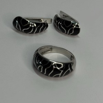 925 Sterling Silver Enamel Ring & Earrings Set Size 9