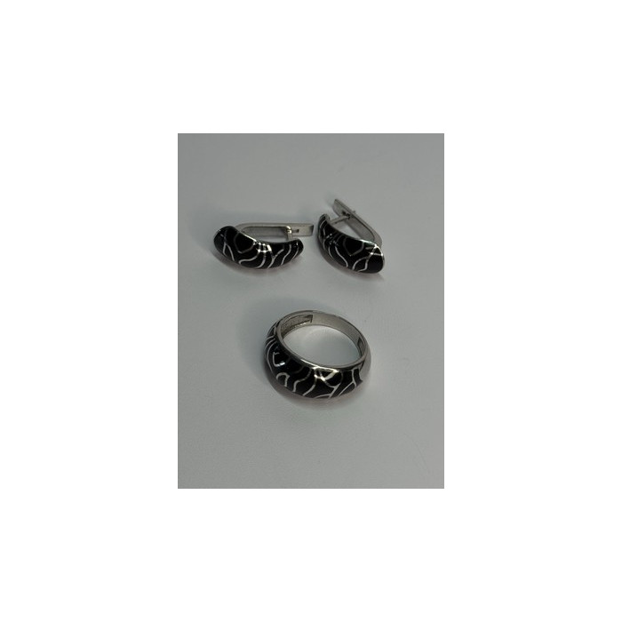 925 Sterling Silver Enamel Ring & Earrings Set Size 9