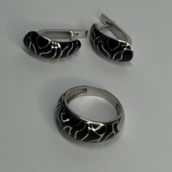 925 Sterling Silver Enamel Ring & Earrings Set Size 9