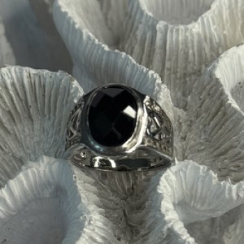 925 Sterling Silver Onyx & Beryl Ring Size 9