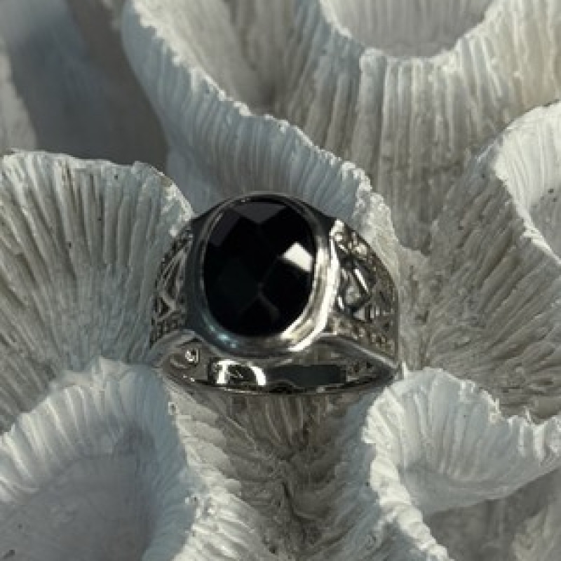 925 Sterling Silver Onyx & Beryl Ring Size 9