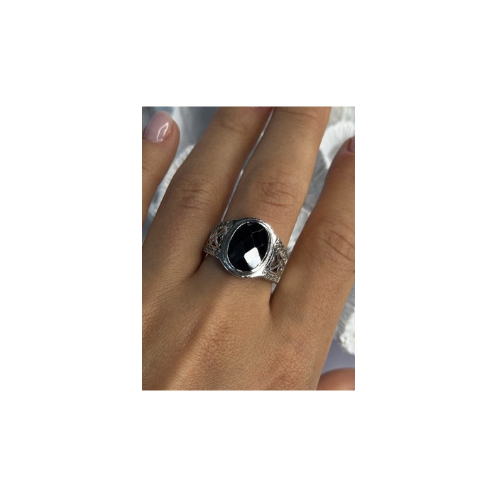 925 Sterling Silver Onyx & Beryl Ring Size 9