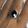 925 Sterling Silver Onyx & Beryl Ring Size 9
