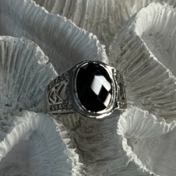 925 Sterling Silver Onyx & Beryl Ring Size 9