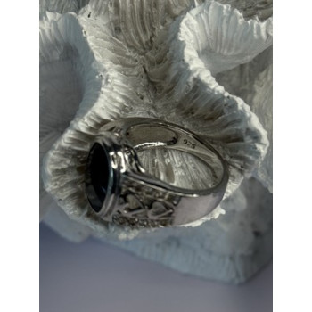 925 Sterling Silver Onyx & Beryl Ring Size 9