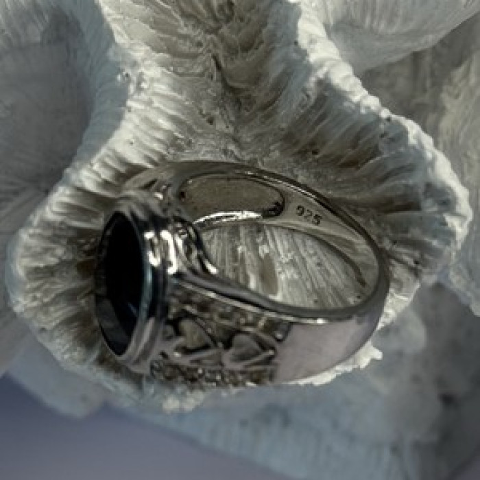 925 Sterling Silver Onyx & Beryl Ring Size 9