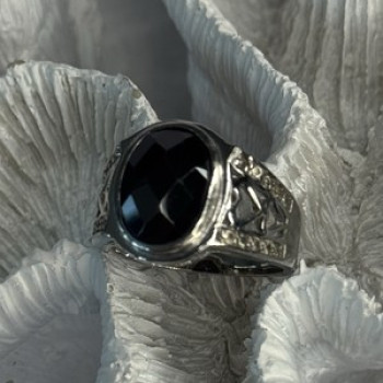 925 Sterling Silver Onyx & Beryl Ring Size 9