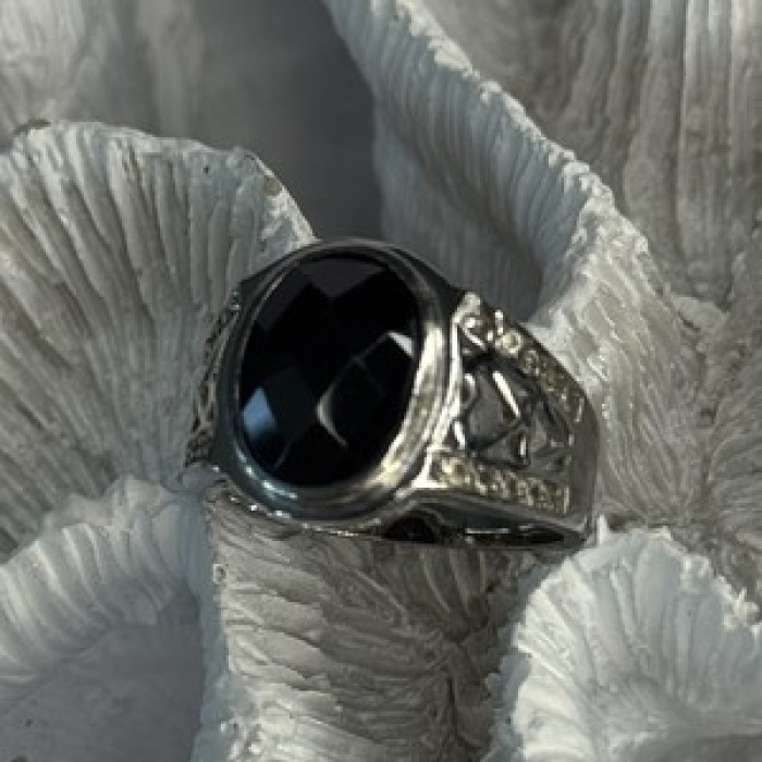 925 Sterling Silver Onyx & Beryl Ring Size 9