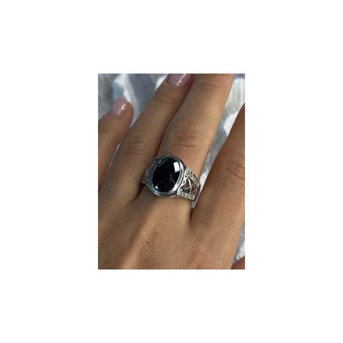 925 Sterling Silver Onyx & Beryl Ring Size 9