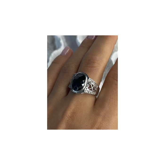 925 Sterling Silver Onyx & Beryl Ring Size 9