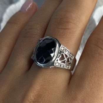 925 Sterling Silver Onyx & Beryl Ring Size 9