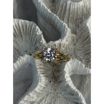 925 Sterling Silver Gold Plated Bge CZ Ring Size 7