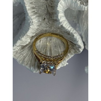 925 Sterling Silver Gold Plated Bge CZ Ring Size 7