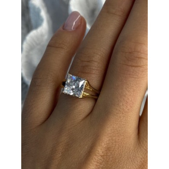 925 Sterling Silver Gold Plated Bge CZ Ring Size 7