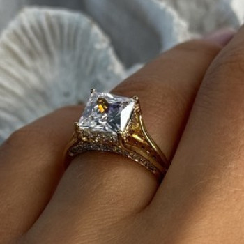 925 Sterling Silver Gold Plated Bge CZ Ring Size 7