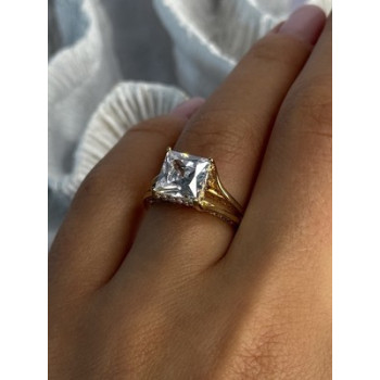 925 Sterling Silver Gold Plated Bge CZ Ring Size 7