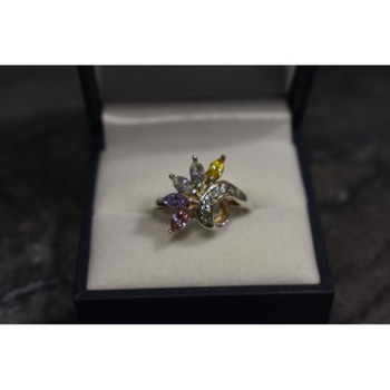 925 Sterling Silver Multicolor CZ Ring Size 9