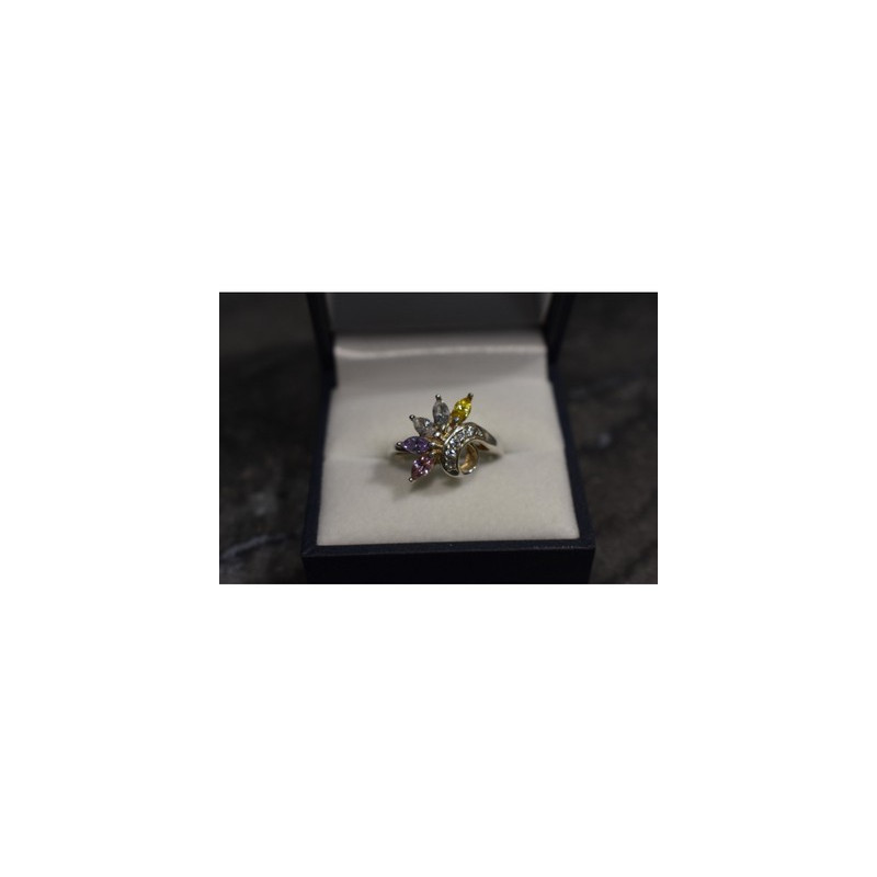 925 Sterling Silver Multicolor CZ Ring Size 9