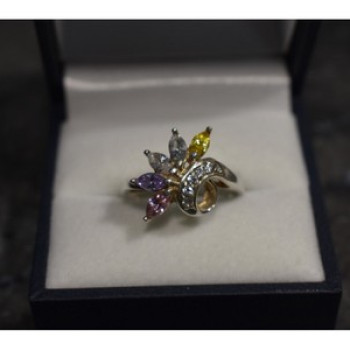 925 Sterling Silver Multicolor CZ Ring Size 9