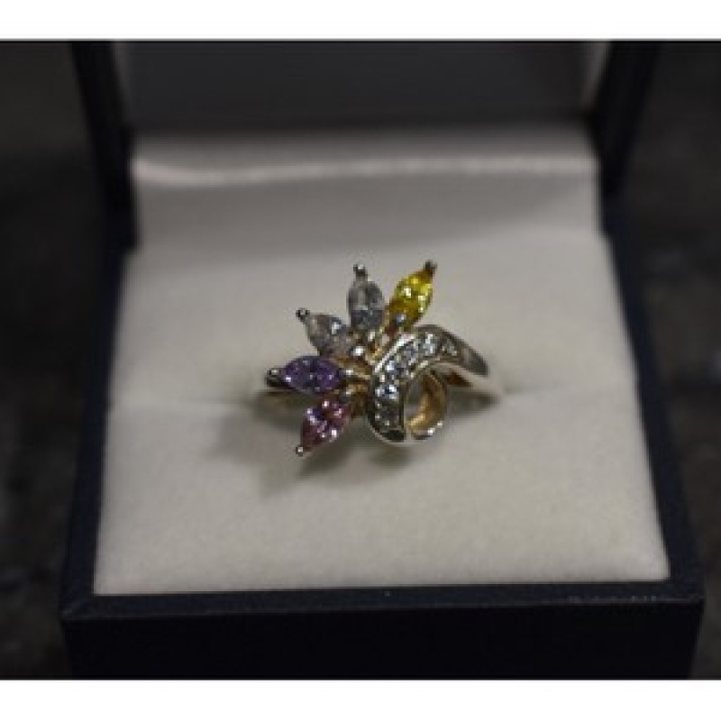 925 Sterling Silver Multicolor CZ Ring Size 9
