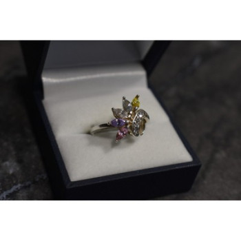 925 Sterling Silver Multicolor CZ Ring Size 9