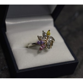 925 Sterling Silver Multicolor CZ Ring Size 9