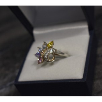 925 Sterling Silver Multicolor CZ Ring Size 9