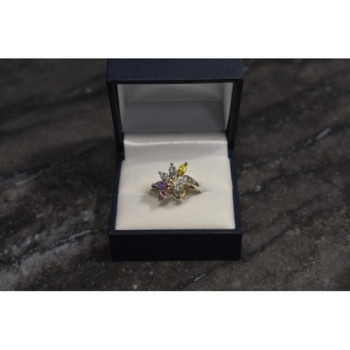 925 Sterling Silver Multicolor CZ Ring Size 9