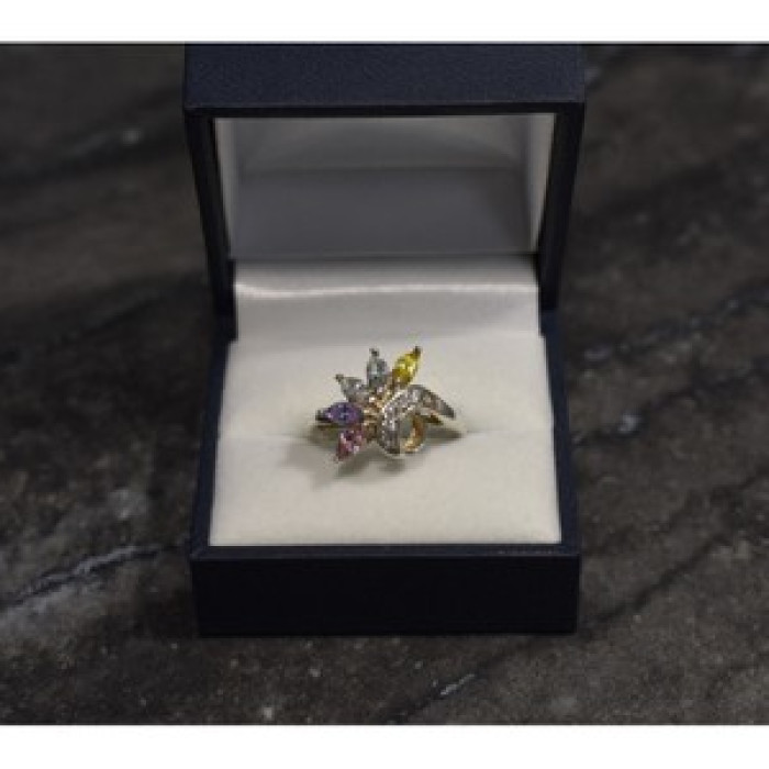 925 Sterling Silver Multicolor CZ Ring Size 9