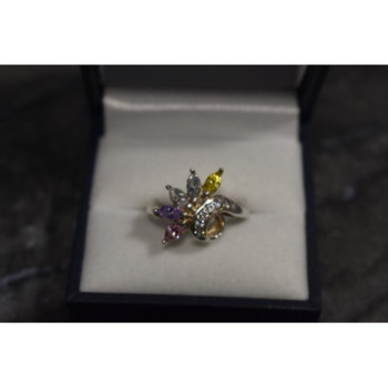 925 Sterling Silver Multicolor CZ Ring Size 9