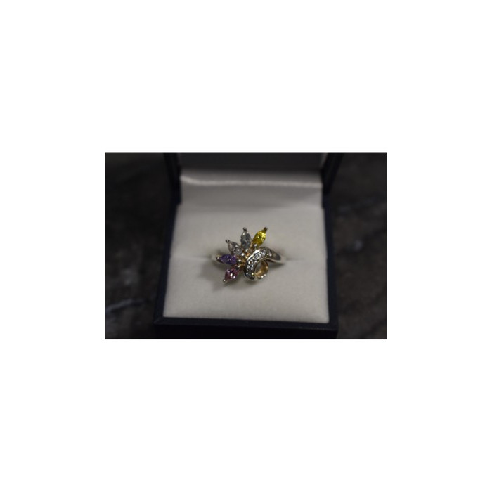 925 Sterling Silver Multicolor CZ Ring Size 9